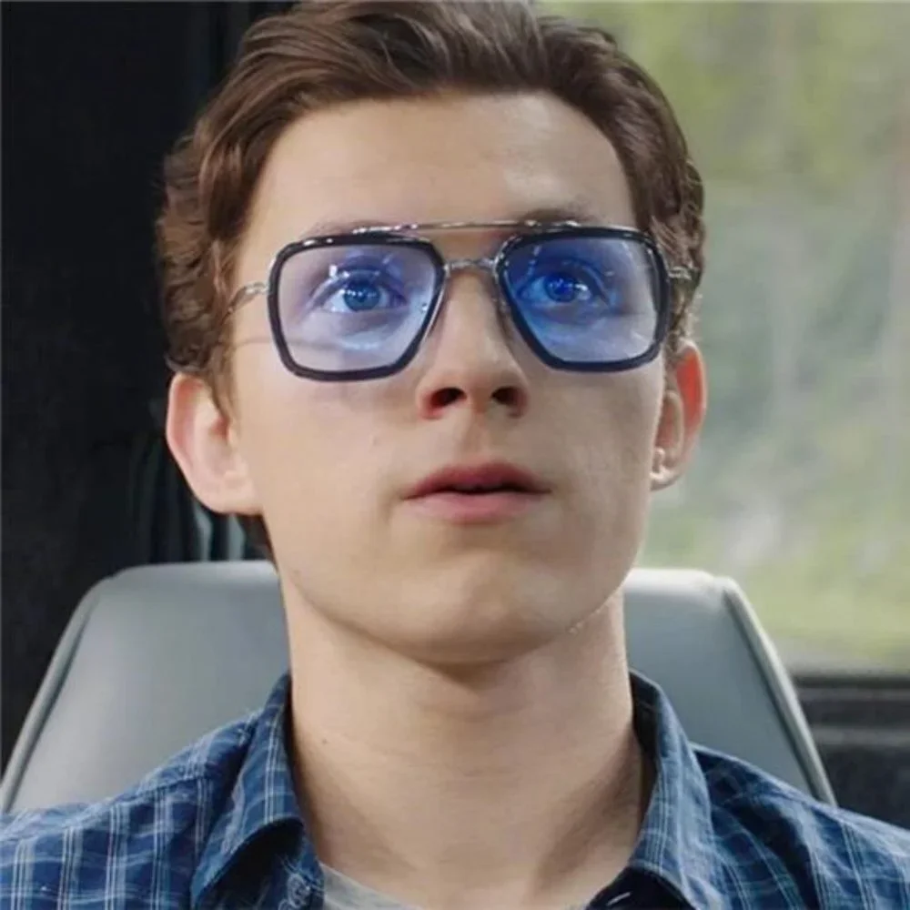 Unisex Polarized Vintage Square Metal Frame Iron Man and Spider-Man Eyeglasses
